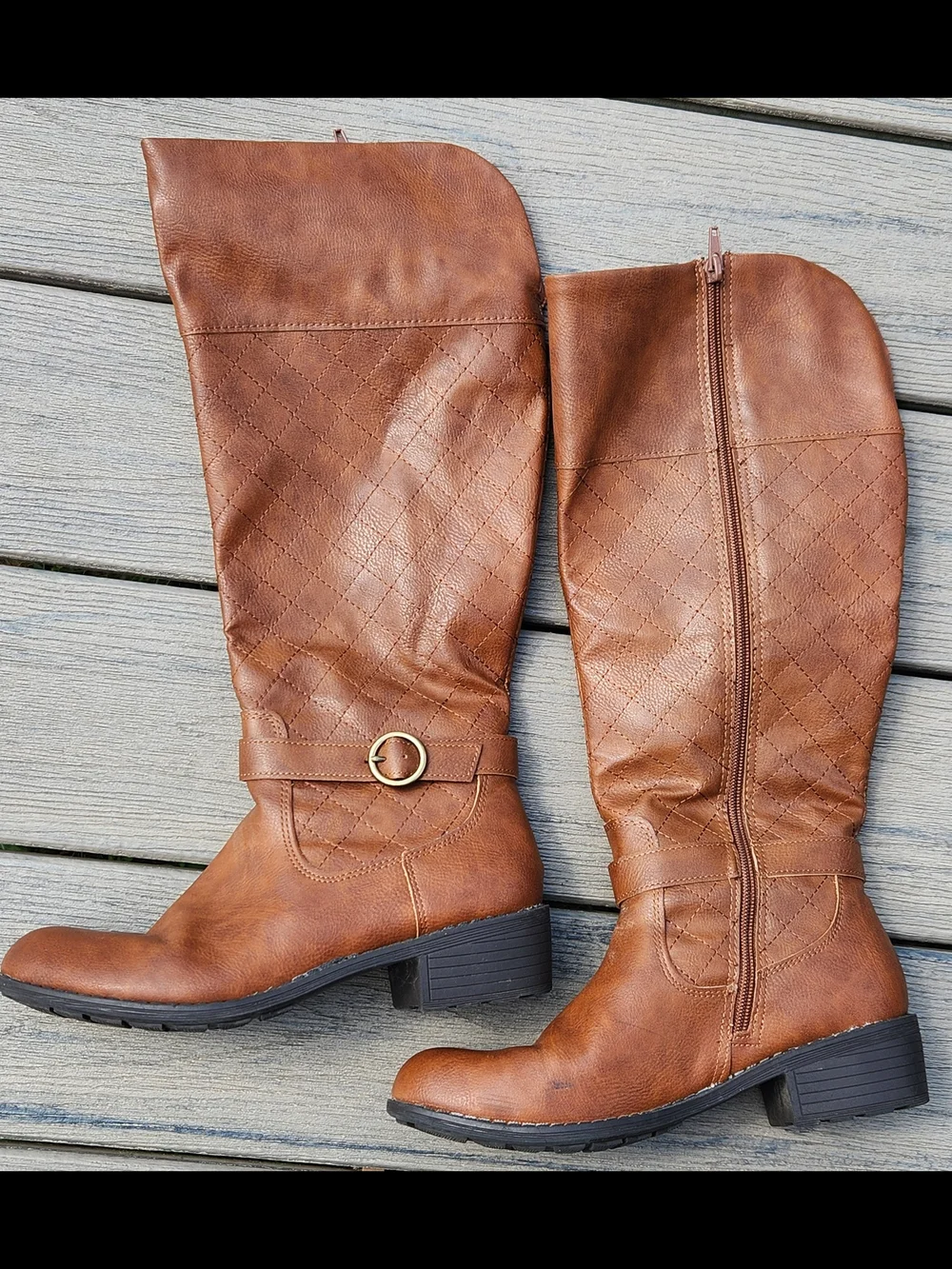 St. John's Bay Cognac Quilted Over-the-Knee Boots with Gold Buckle